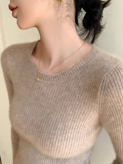 Damen Rippstrickpullover Rundhalsausschnitt Fein Norvielle