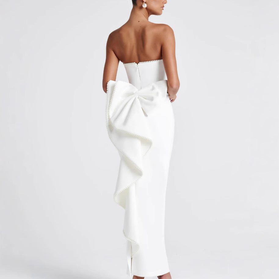 Damen Maxikleid Schulterfrei Rüschen