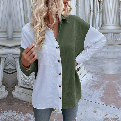 Damen Oversized Blusenhemd 2-Farb-Design Modische Knöpfe Norvielle