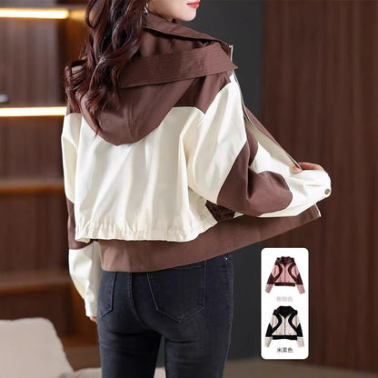 Damen Übergangsjacke mit Kapuze Kontrastdesign