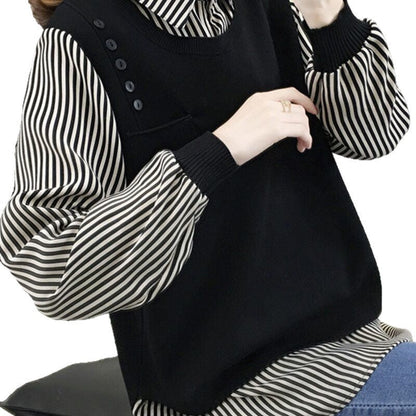 Damen Pullover mit gestreiftem Bluseneinsatz Norvielle