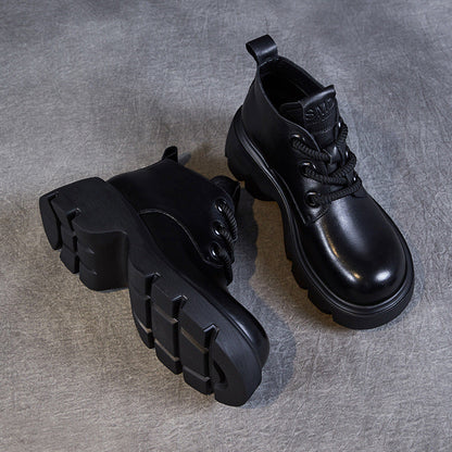 Damen Stiefeletten Echtes Leder Hoher Schaft Schnürverschluss