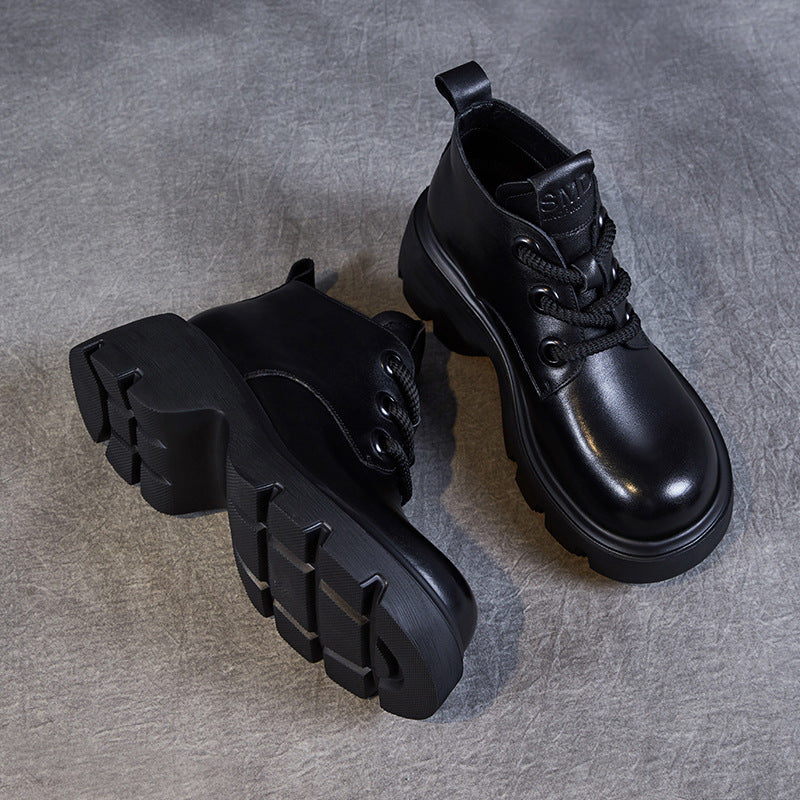 Damen Stiefel Echtes Leder Hoher Schaft Schnürverschluss