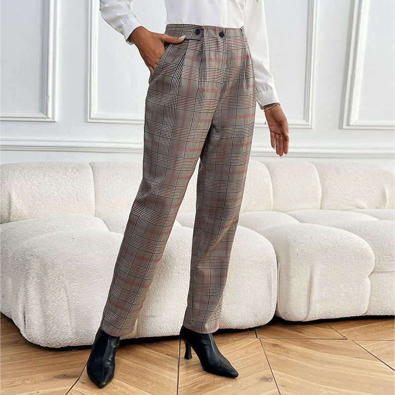 Damen Karierter Hosen mit Faltenlegung
