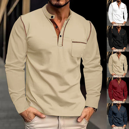 Herren Langarm-Shirt mit Kragen und Brusttasche Norvielle - Norvielle