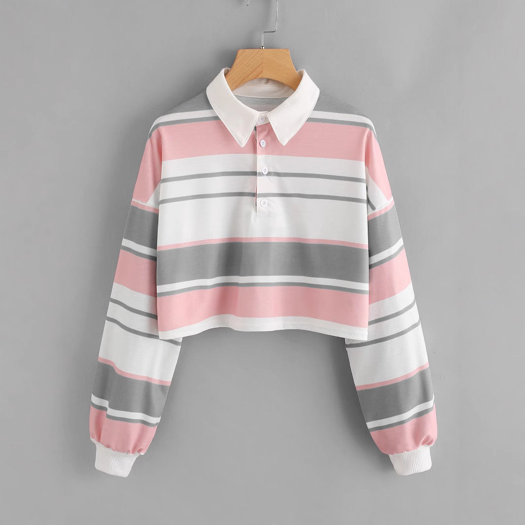 Damen Polo-Shirt Crop-Design Farbblockmuster Norvielle