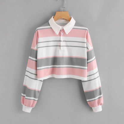 Damen Polo-Shirt Crop-Design Farbblockmuster Norvielle