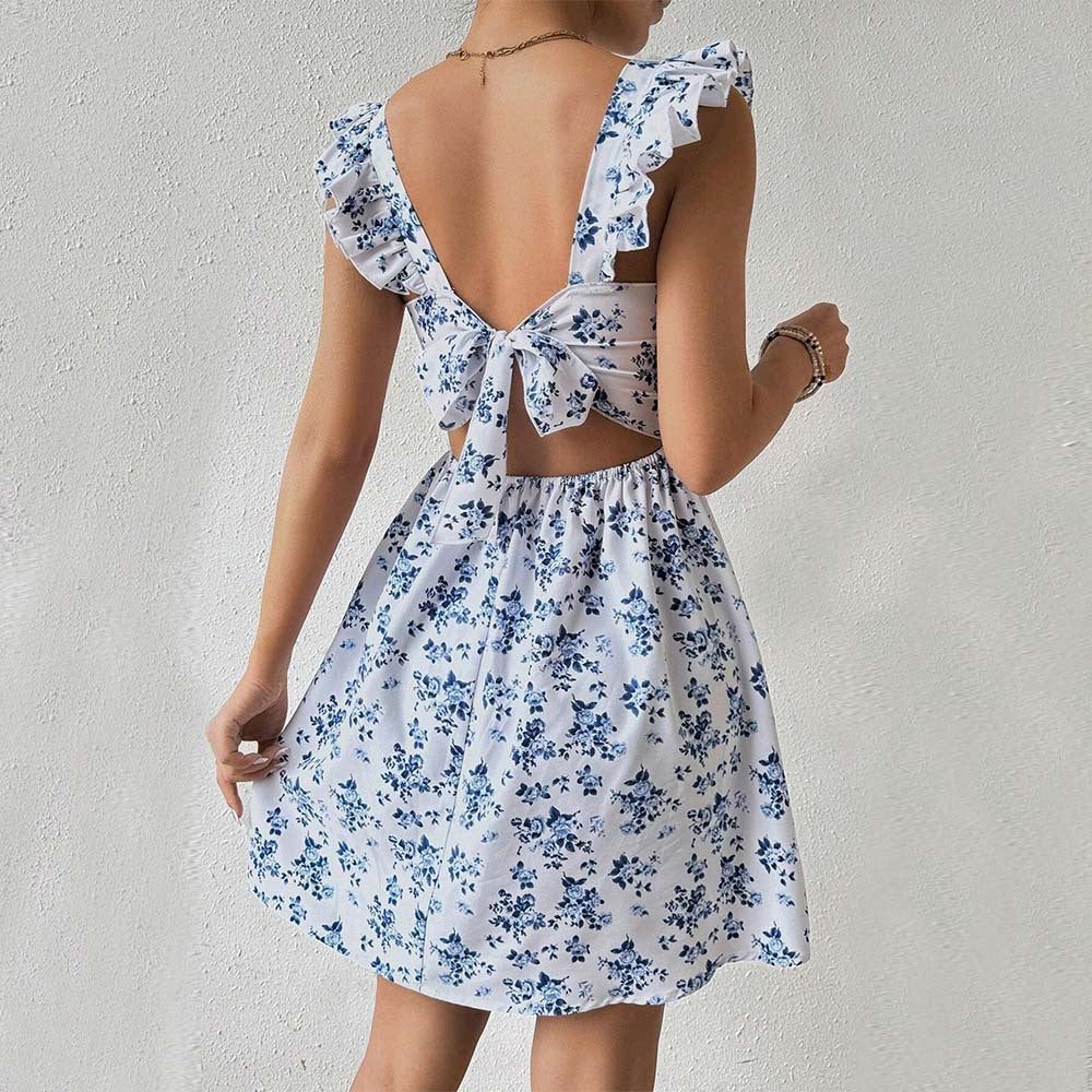 Damen Blumenkleid Sommer Rüschendetails Quadrat-Ausschnitt Norvielle