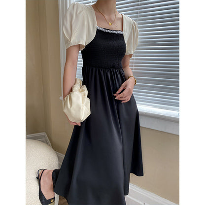 Damen Maxikleid Puffärmel Dekorativer Ausschnitt