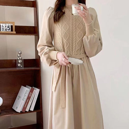Damen Strickkleid Strukturiertes Oberteil Puffärmel Norvielle