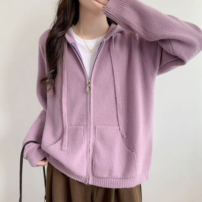 Damen Oversized Kapuzenjacke Kurz Schnitt Praktische Taschen