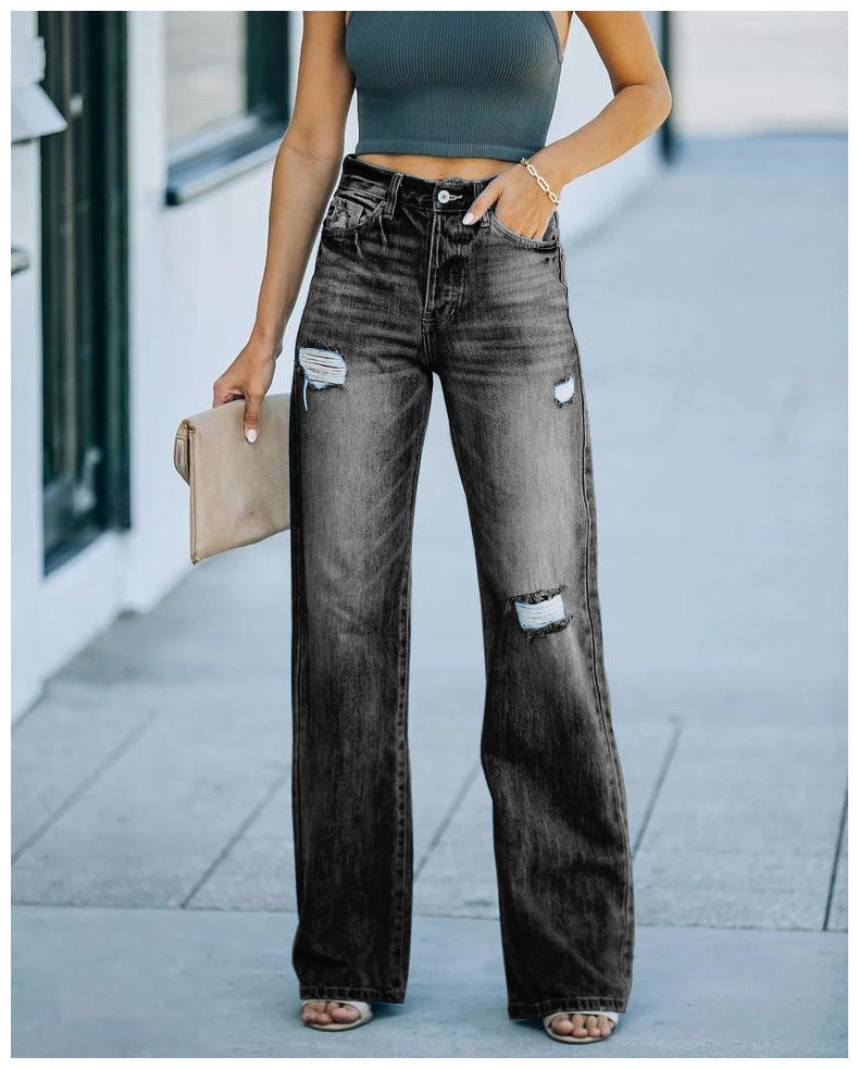 Damen Weite Jeanshose Destroyed Effekt
