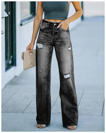 Damen Weite Jeanshose Destroyed Effekt