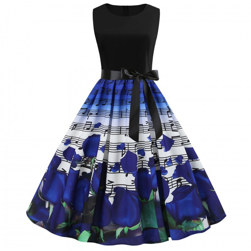 Damen Midi-Kleid Florales Rosendesign Notenmuster