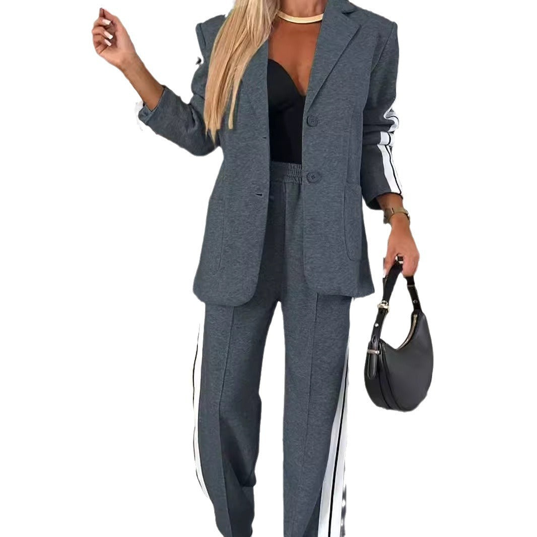 Damen Blazer-Anzug Sportlich Mit Streifen Norvielle