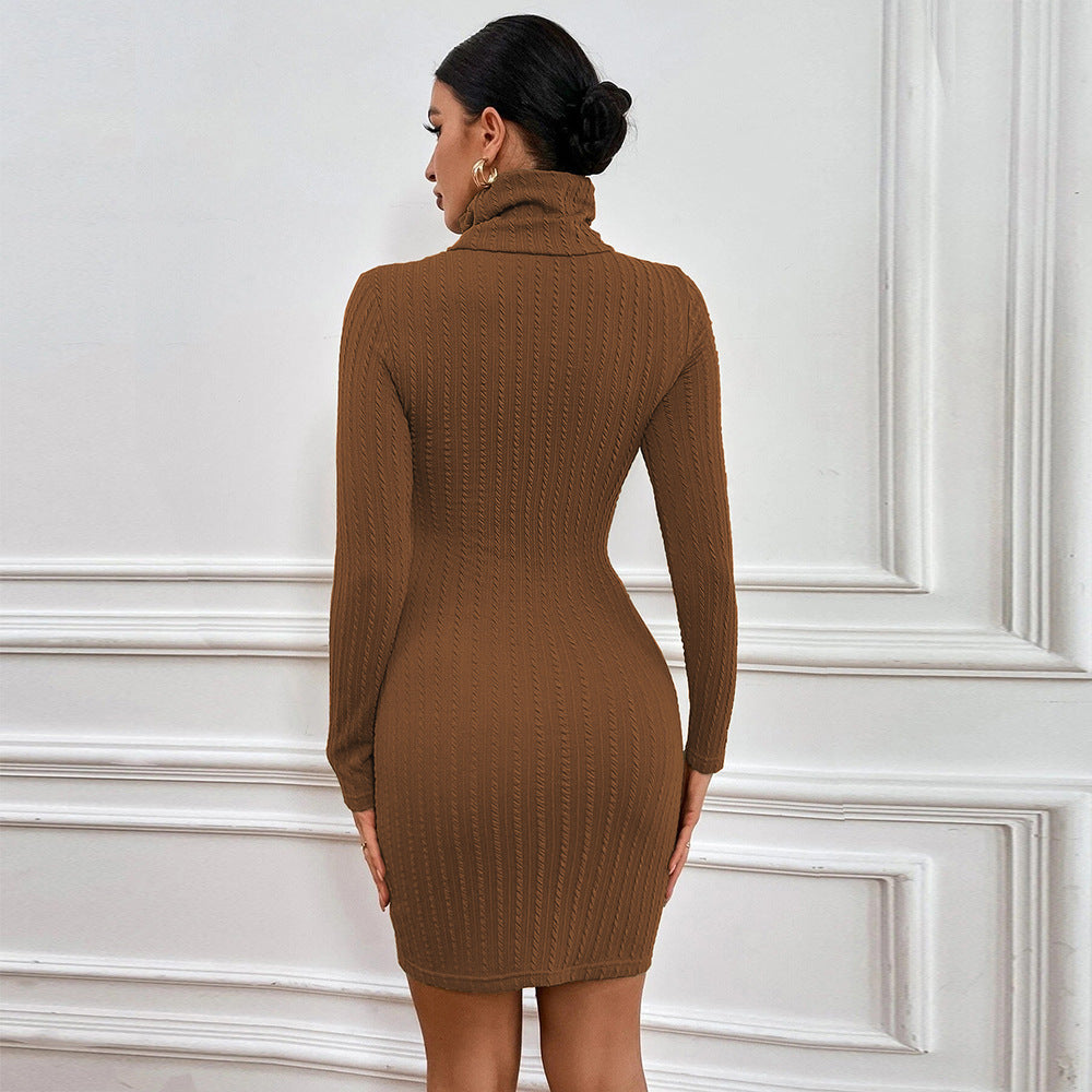 Damen Strickkleid Rollkragen Cut-Out-Detalien