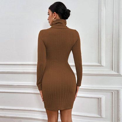 Damen Strickkleid Rollkragen Cut-Out-Detalien