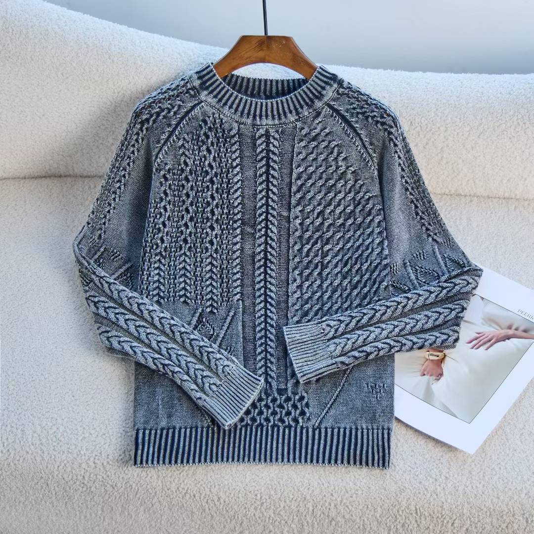 Damen Pullover Strukturiertes Zopf-Design Rundhals Norvielle