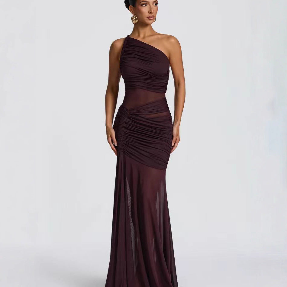 Damen Abendkleid Asymmetrisch Rüschen Norvielle