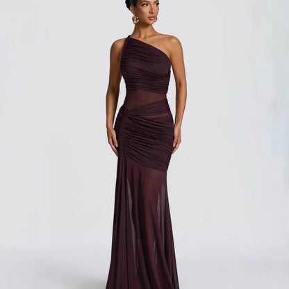Damen Abendkleid Asymmetrisch Rüschen Norvielle