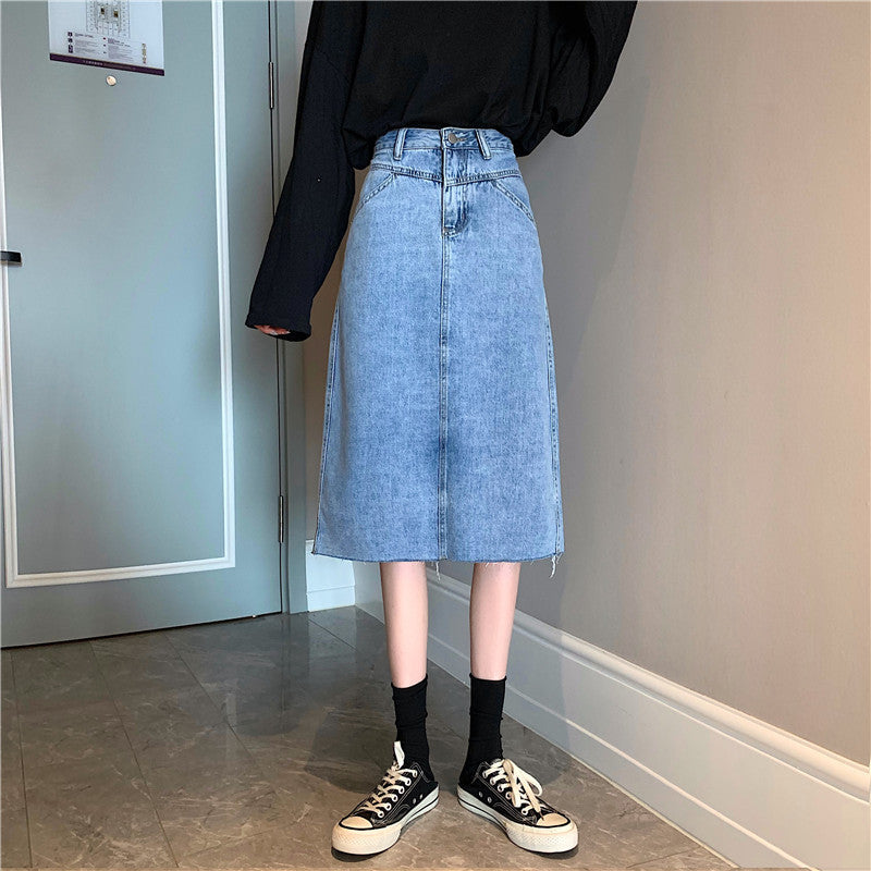 Damen Denimrock Midi unregelmäßiger Saum