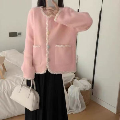 Damen Kuscheljacke Elegant Kontrast Akzente Norvielle