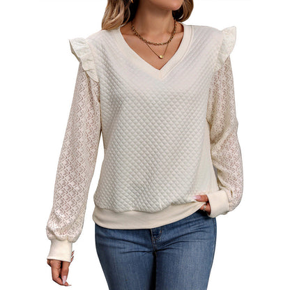 Damen Pullover Spitzenärmel Waffelmuster Norvielle