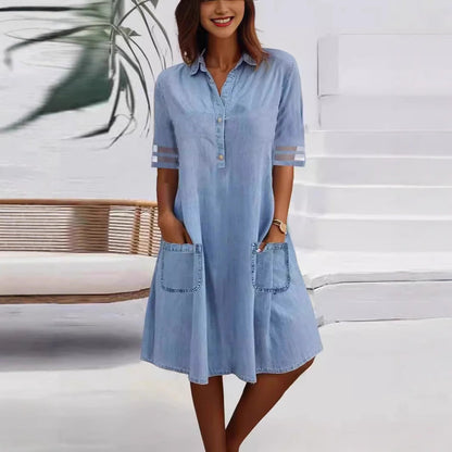 Damen Hemdblusenkleid mit Taschen Moderner Schnitt Norvielle - Norvielle