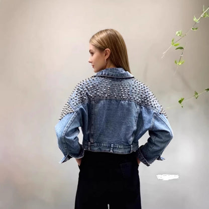 Damen Denimjacke Nietenverzierungen