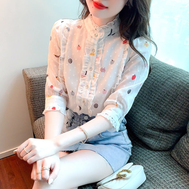 Damen Bluse Floralmuster Geraffte Ärmel Norvielle - Norvielle