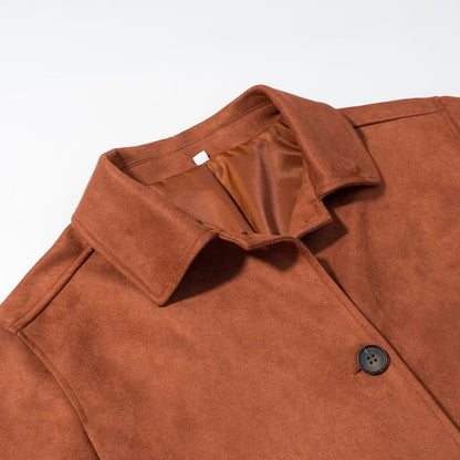 Damen Wildlederjacke Klassischer Schnitt Praktische Taschen