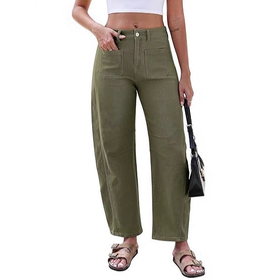 Damen Weite Jeans Hochtaillen Praktische Taschen Norvielle