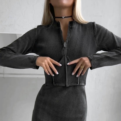 Damen Langarmkleid mit Reißverschluss Norvielle