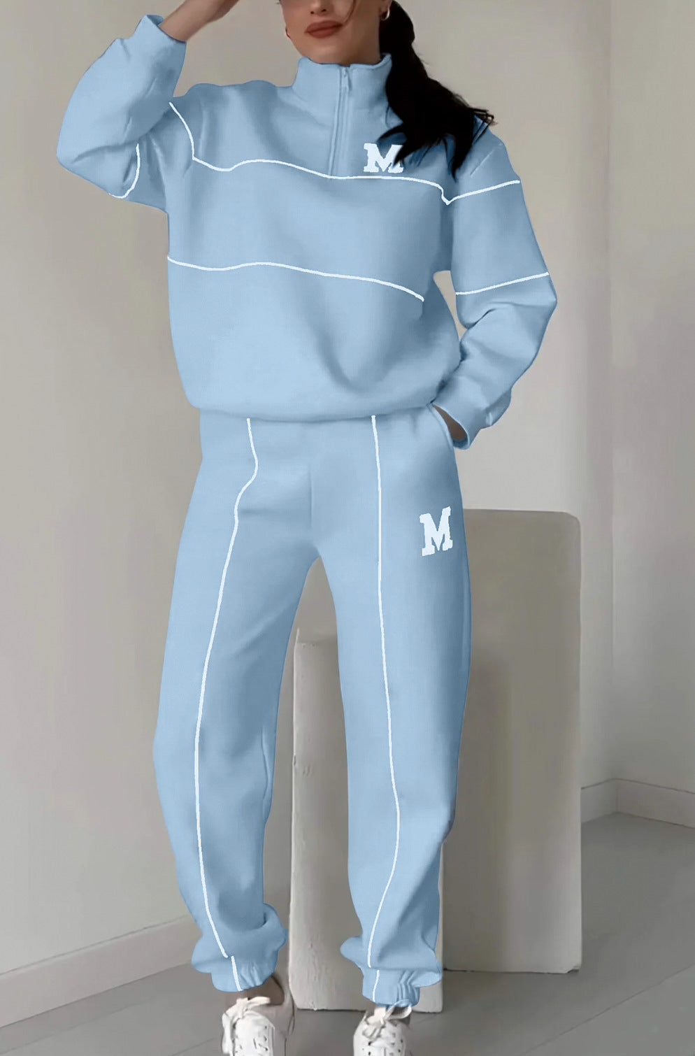 Damen Sportliches Loungewear-Set Elastisch Mit Halbreissverschluss