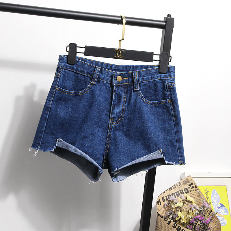 Damen Jeansshorts Hochbund Fransensaum