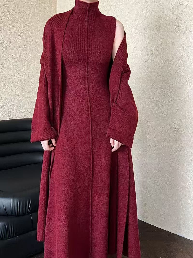 Damen Strickkleid Stehkragen Dekorative Ärmel Norvielle