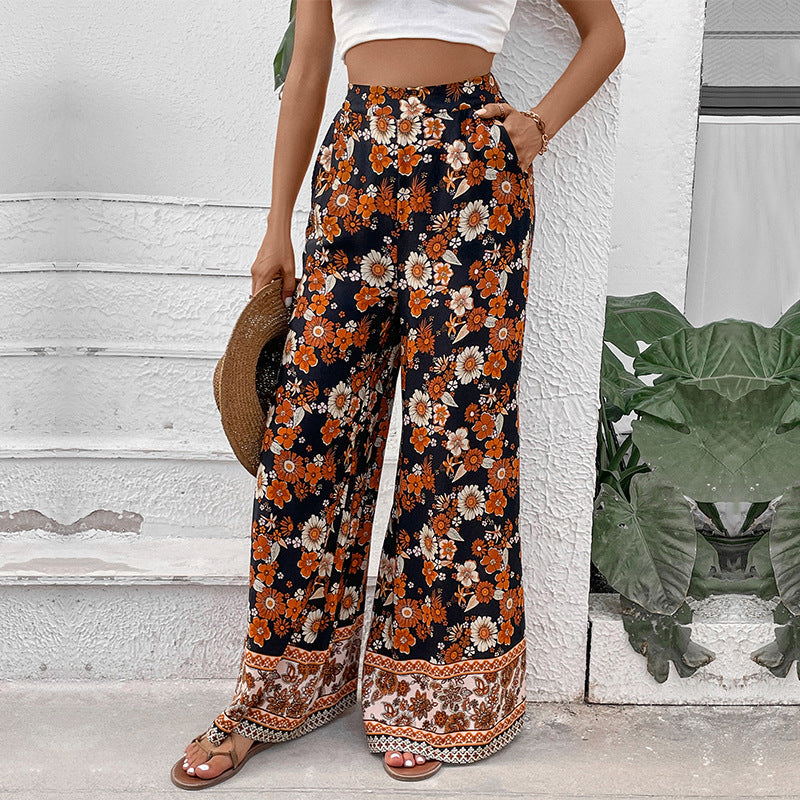 Damen Blumenhosen Weite Bein Norvielle