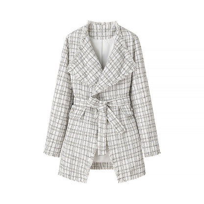 Damen Blazer mit Gürtel Strukturiertes Muster Schwarz - Norvielle