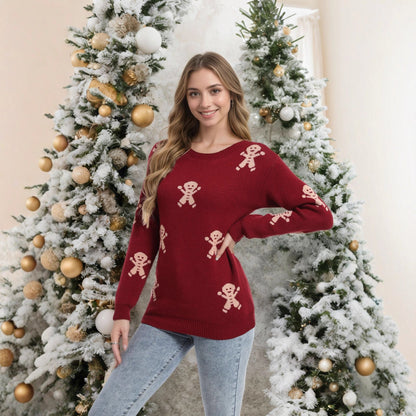 Damen Strickpullover Lebkuchenmotiv Weitschnitt Norvielle - Norvielle