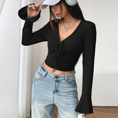 Damen Langarm- mit Knoten-Design und Crop-Ausschnitt - Norvielle