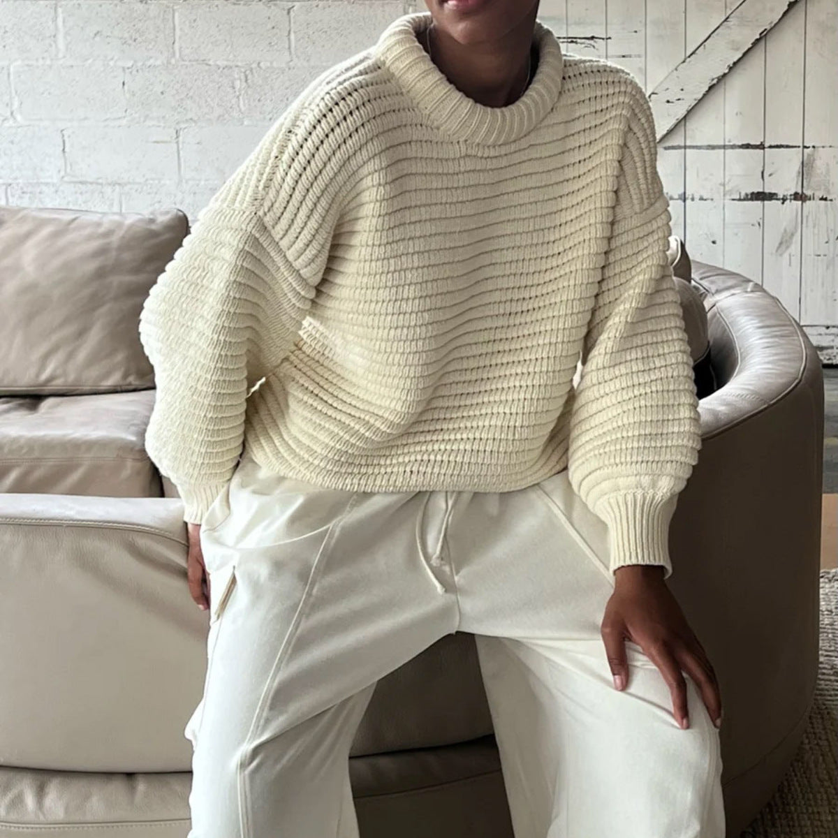 Damen Oversized Pullover Hochkragen Norvielle