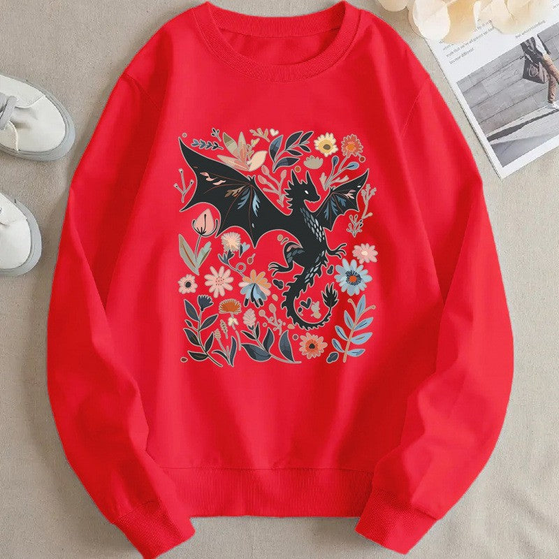 Damen Sweatshirt Drachen Blumenmotiv Norvielle