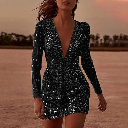 Damen Partykleid Pailletten V-Ausschnitt Rot