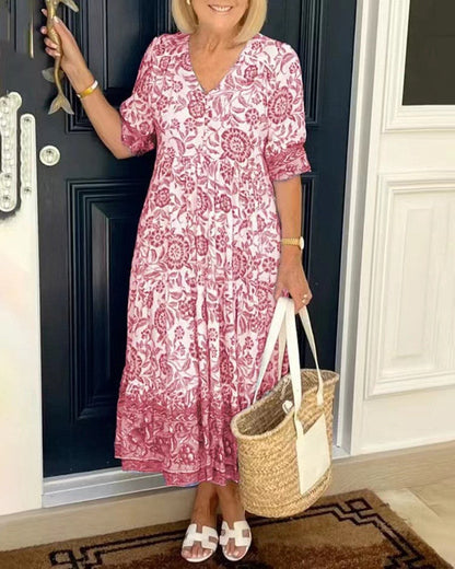 Damen Kleid V-Ausschnitt Print Übergröße