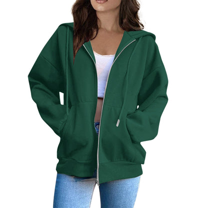 Damen Oversized Kapuzenjacke Mit Reißverschluss Und Taschen