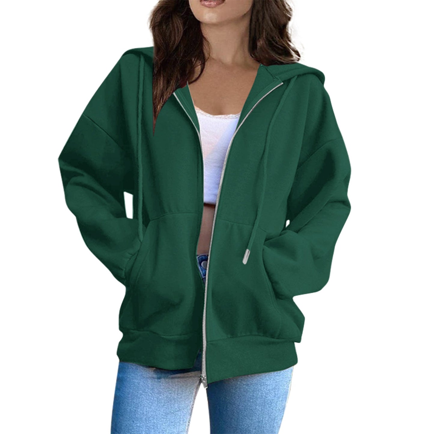 Damen Kapuzenpullover Lässig Mit Reißverschluss Beige