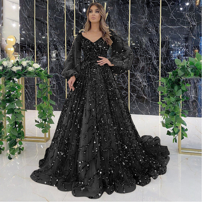 Norvielle Damen Abendkleid Lang Ärmelig