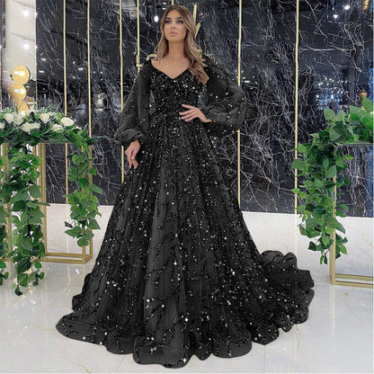 Norvielle Damen Abendkleid Lang Ärmelig