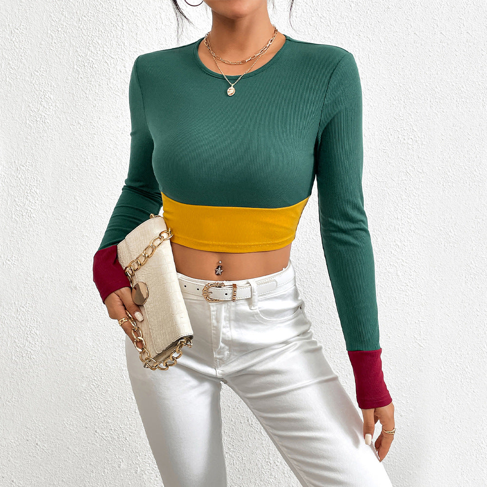 Damen Langarm Crop- Farbblock Norvielle