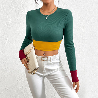 Damen Langarm Crop- Farbblock Norvielle